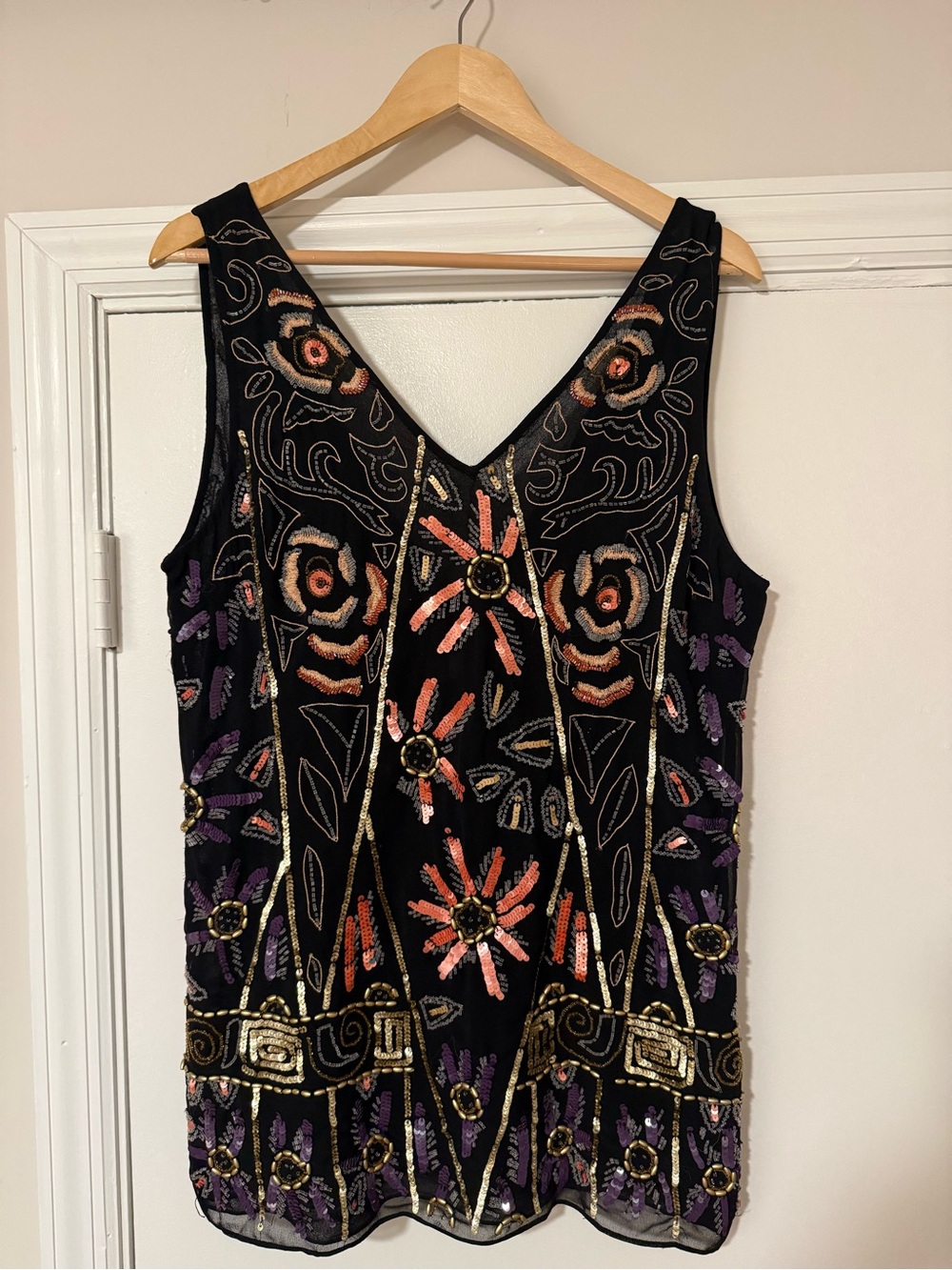 Free People "Secret Garden" Beaded Mini Shift Dress